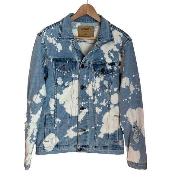 Carbon Jackets & Blazers - Carbon Womens Tie Dye Denim/Jeans Jacket Light Wash‎ with Distress Size S New!